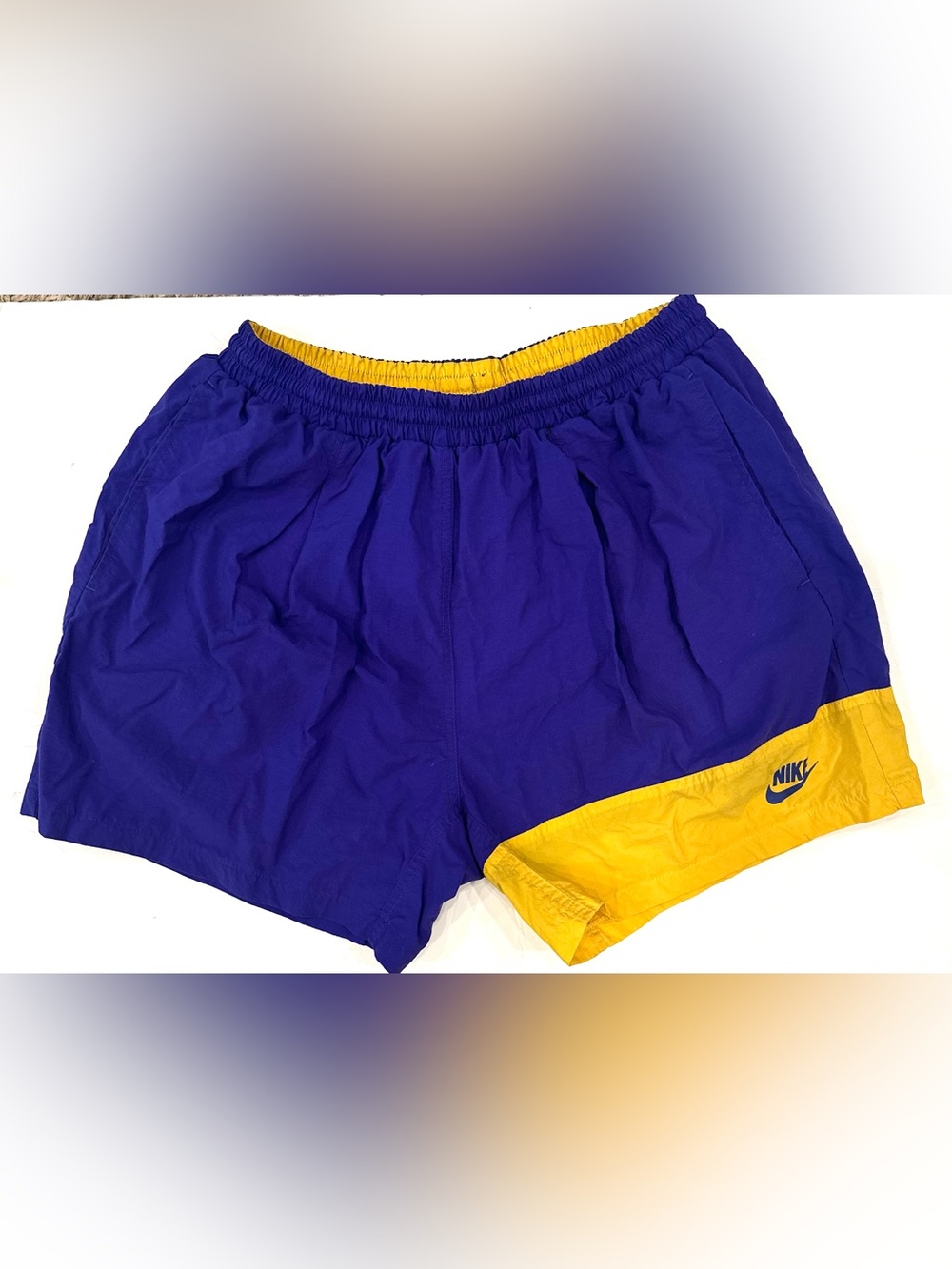 Nike Mens Color block Shorts Purple And Yellow Size Large